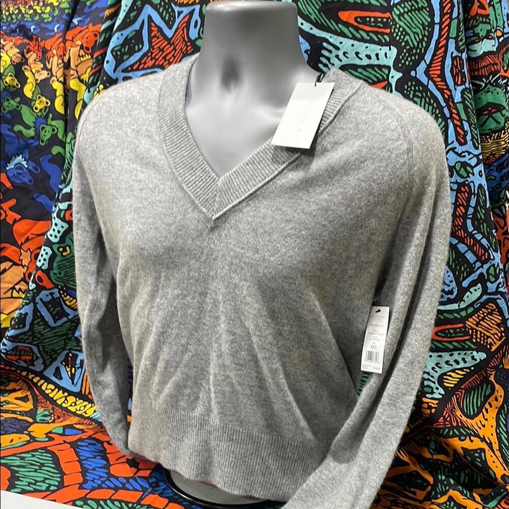 Equipment Gray  Soft Cashmere V-Neck Sweater Minimalist